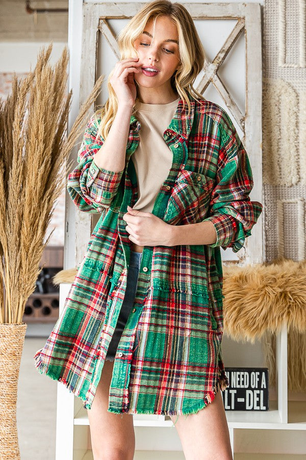 Oli & Hali Mineral Washed Plaid Shirts Jacket