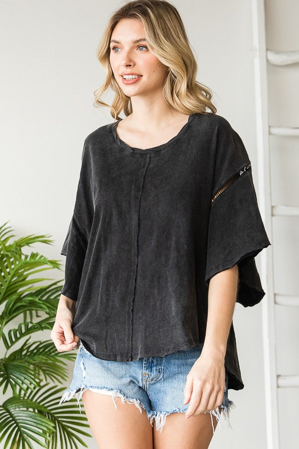 Oli & Hali Mineral Washed Ruffle Sleeve Top