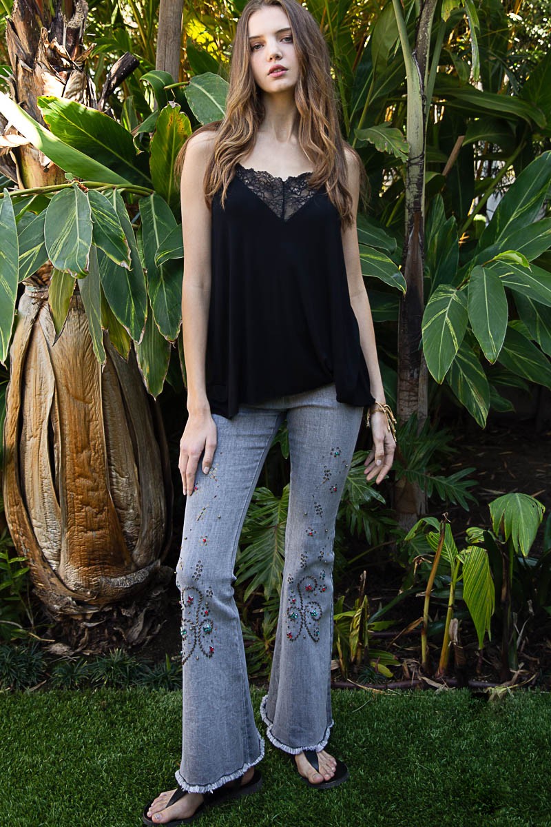 POL Adjustable Strap Lace Cami Casual Tank Top