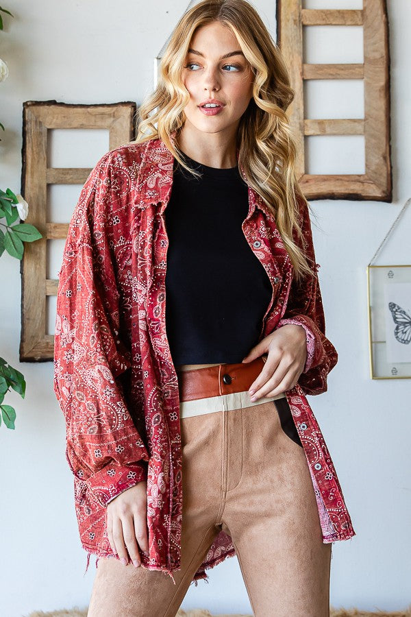 Oli & Hali Scarf Print Button Front Shirt Top