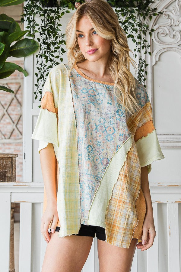 Oli & Hali Striped Sleeve With Wavy Applique Tee Top