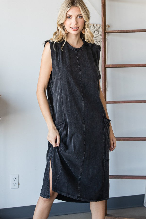 Oli & Hali Mineral Washed Sleeveless Side Pocket Dress