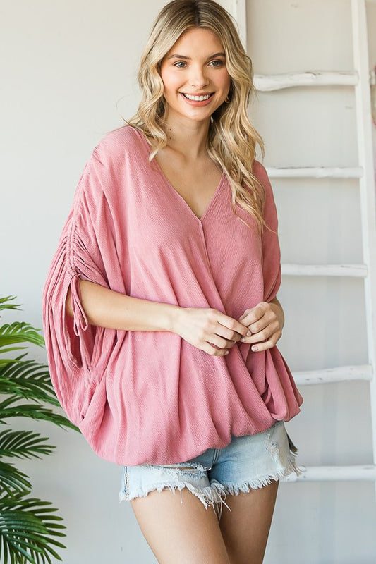 Oli & Hali Ruched Shoulder Overlap Top