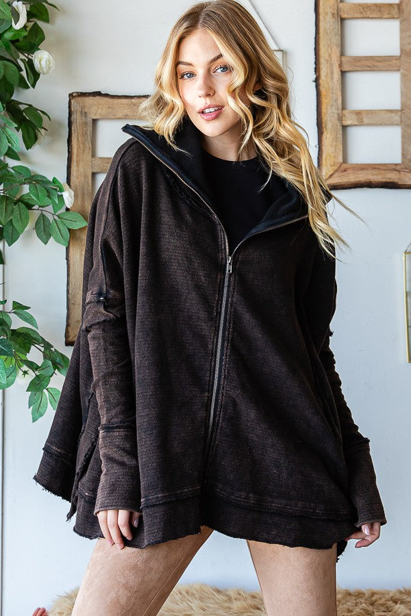 Oli & Hali Washed Turtle Neck Poncho Jacket