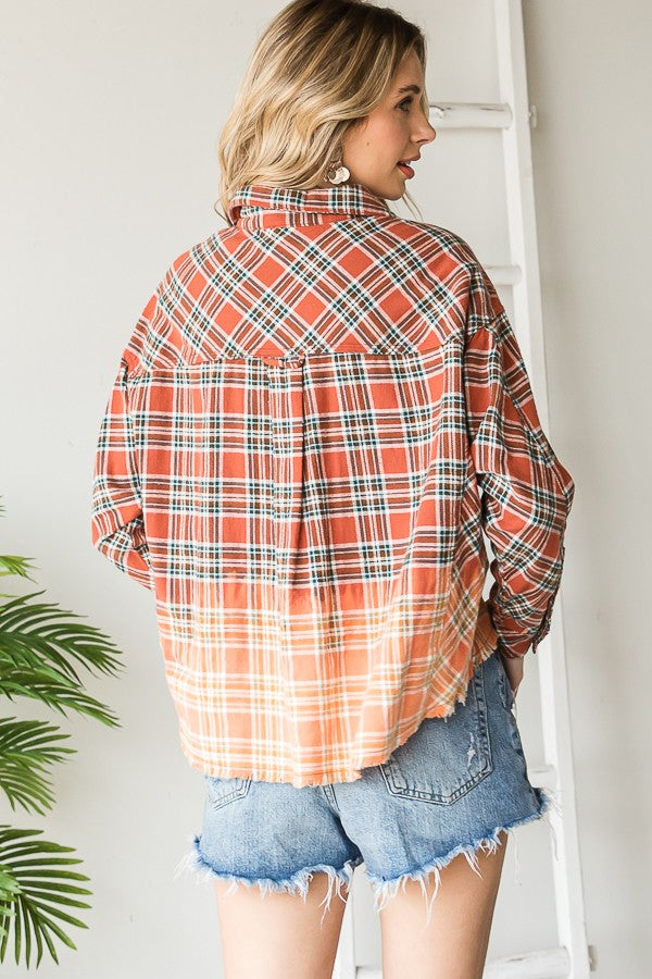 Oli & Hali Plaid Tie Breach Washed-Shirts-Button Closure Top