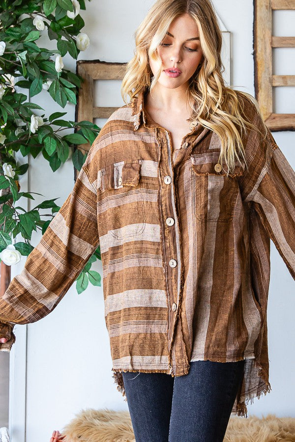 Oli & Hali Mineral Washed Multi Striped Shirts Top