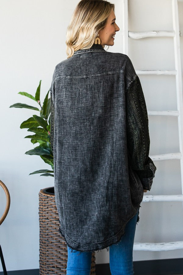 Oli & Hali Mineral Washed Mixed Lace Shirts Jacket