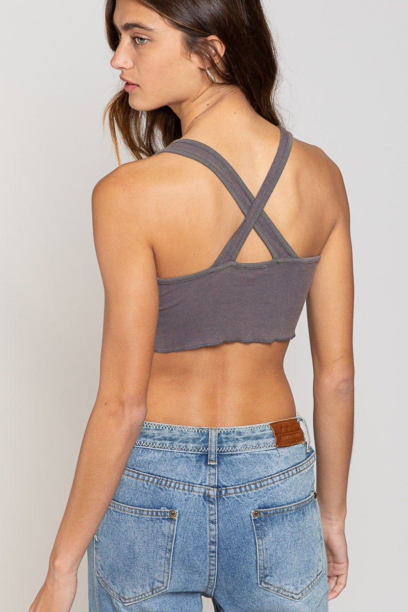 POL Stretch Fitted Fit Round Neck Bra Top