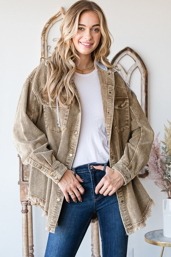 Oli & Hali Corduroy Button Down Hoodie Jacket