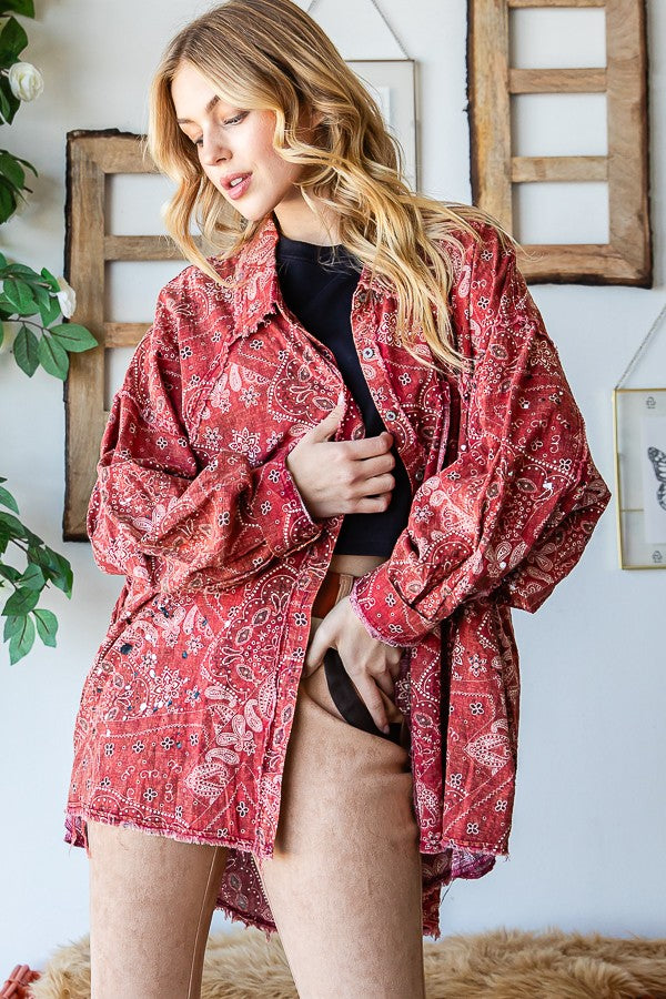 Oli & Hali Scarf Print Button Front Shirt Top