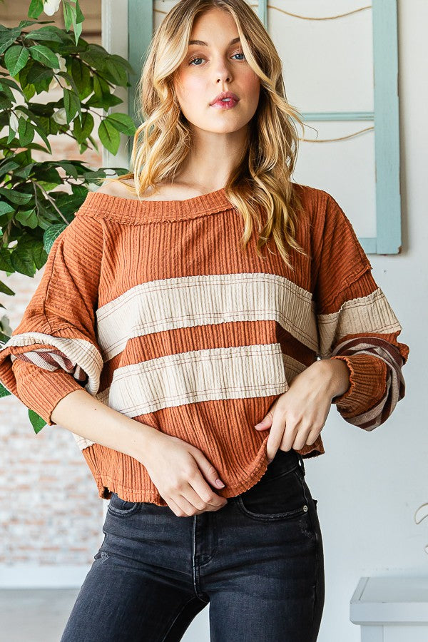 Oli & Hali Fabric Mixed Long Sleeve Top