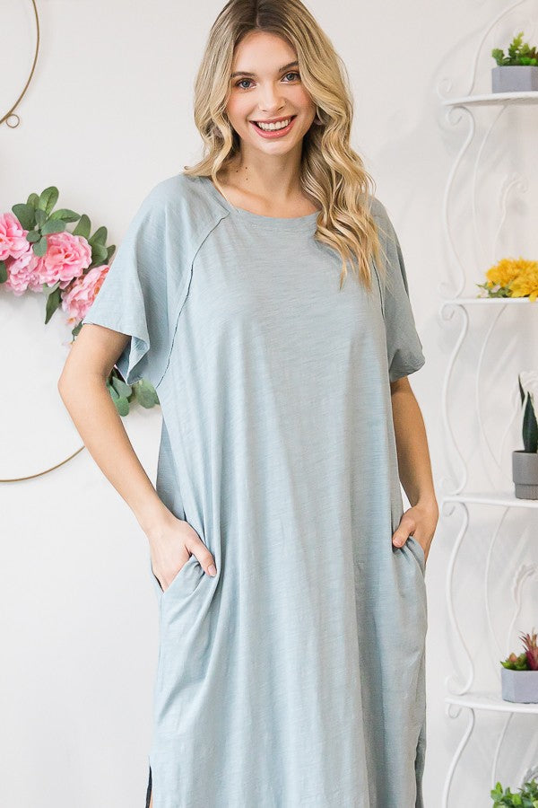 Oli & Hali Mineral Washed Maxi Solid Side Pocket Dress