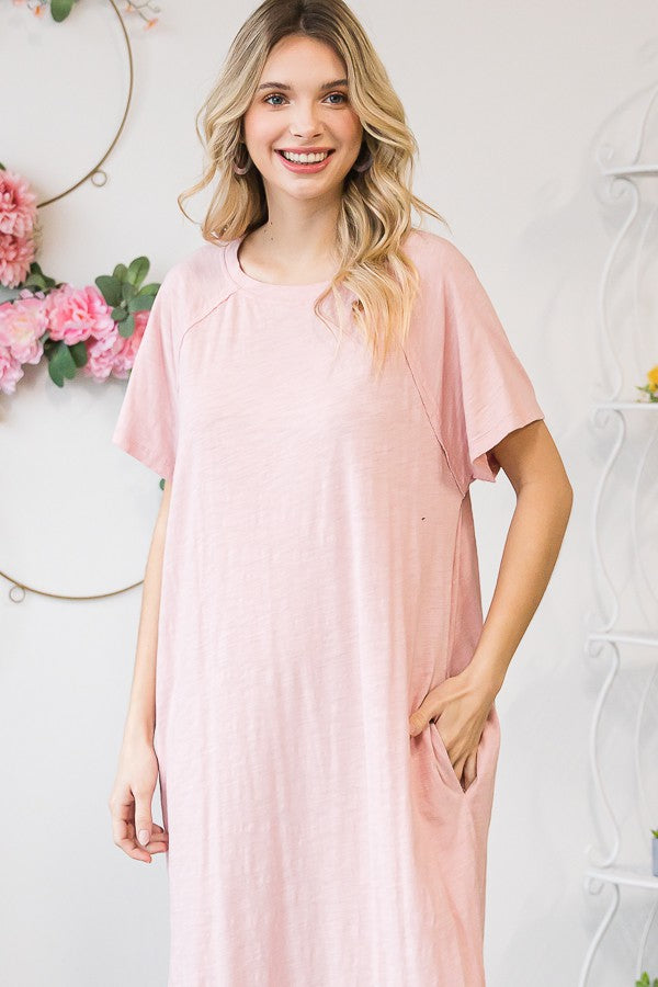 Oli & Hali Mineral Washed Maxi Solid Side Pocket Dress