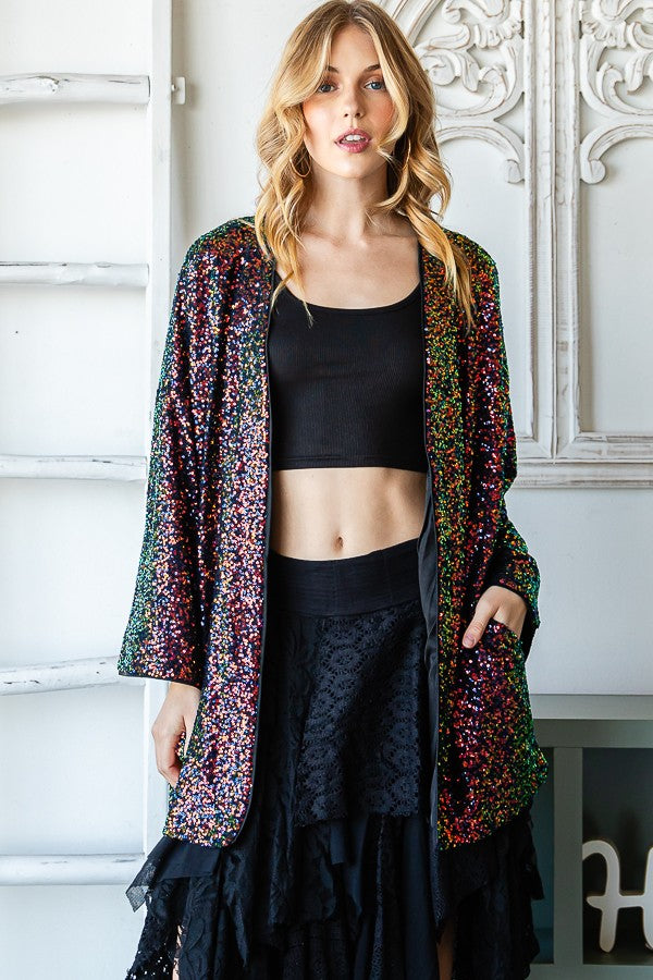 Oli & Hali Open Front Sequin Kimono Jacket