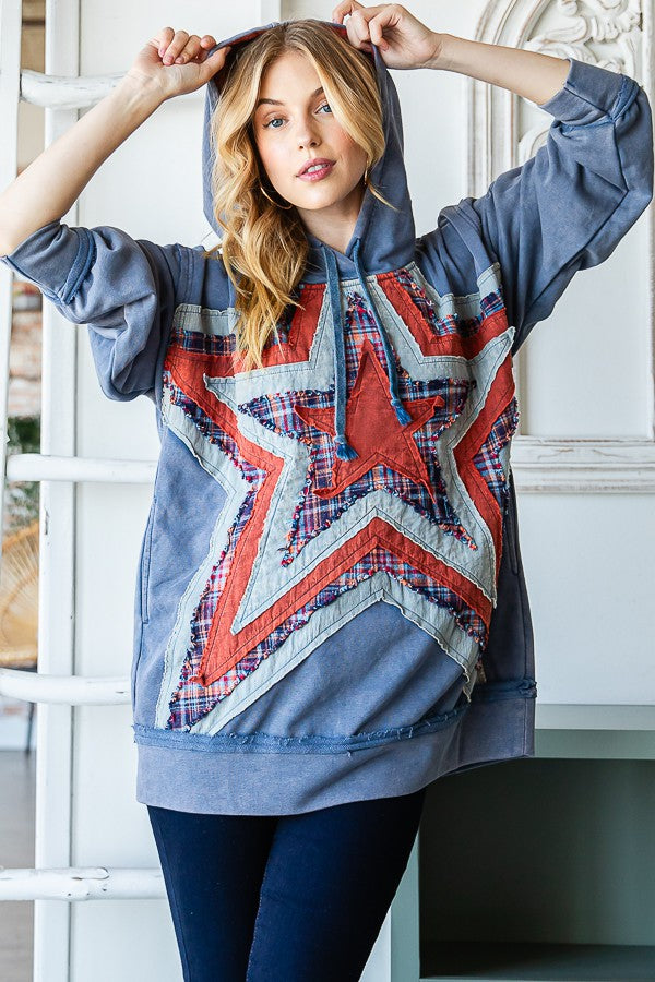 Oli & Hali Washed Star Patched Hoodie Jacket