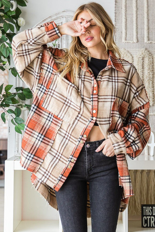 Oli & Hali Mixed Check Plaid Oversize Shirts Jacket