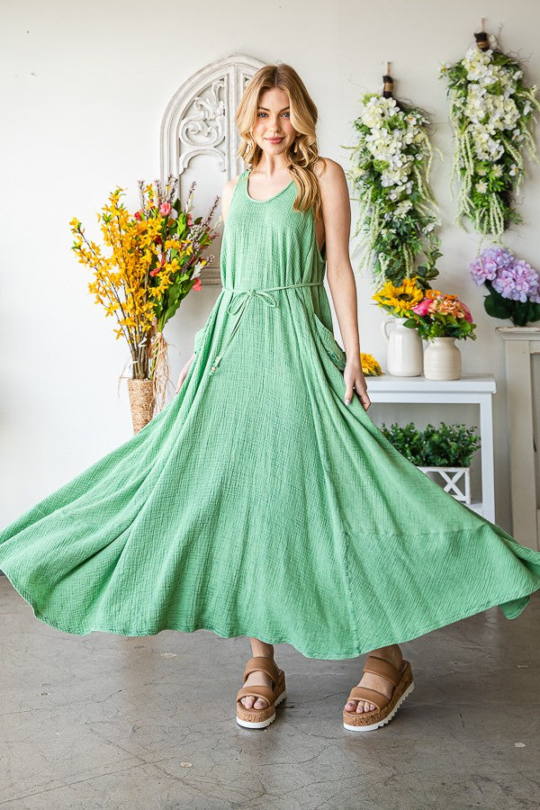 Oli & Hali Washed Sleeveless Oversized Pockets Dress