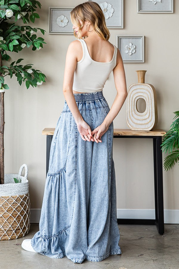 Oli & Hali Washed Super Wide Ruffled Pants
