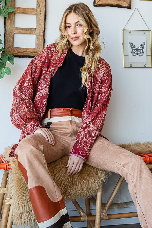 Oli & Hali Scarf Print Button Front Shirt Top