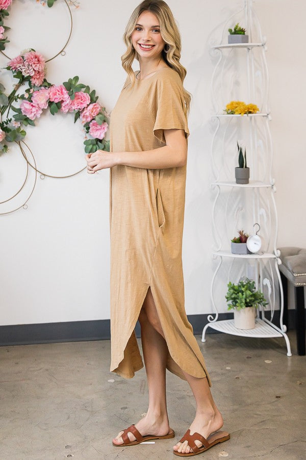 Oli & Hali Mineral Washed Maxi Solid Side Pocket Dress