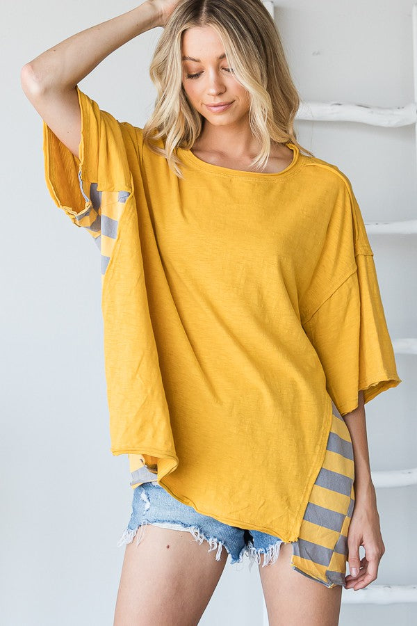 Oli & Hali Mineral Washed Stripe Sides Oversized Boxy Top