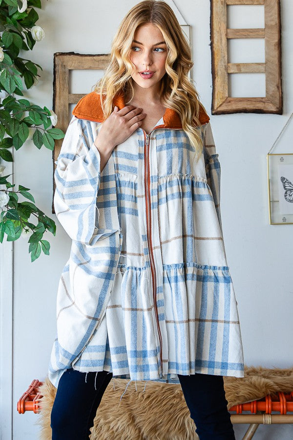 Oli & Hali Tierd Brushed Plaid Poncho Jacket