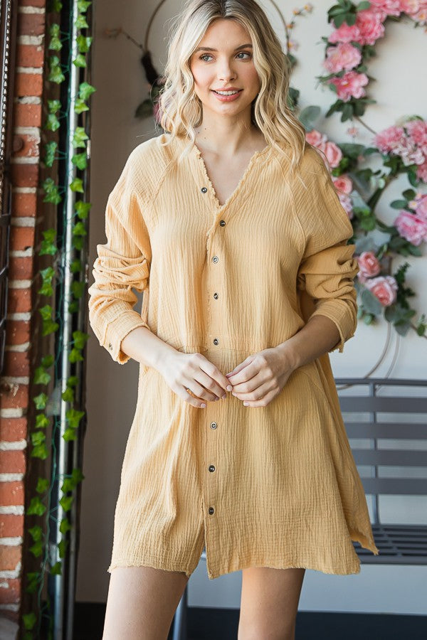 Oli & Hali Washed Button Front Double Gauze Shirt Top