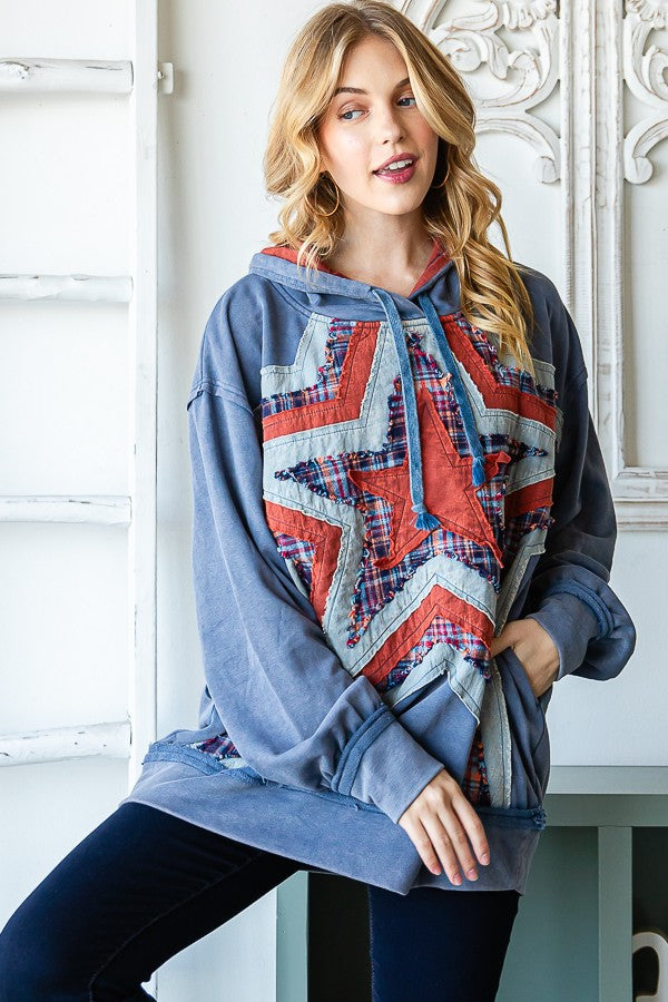 Oli & Hali Washed Star Patched Hoodie Jacket