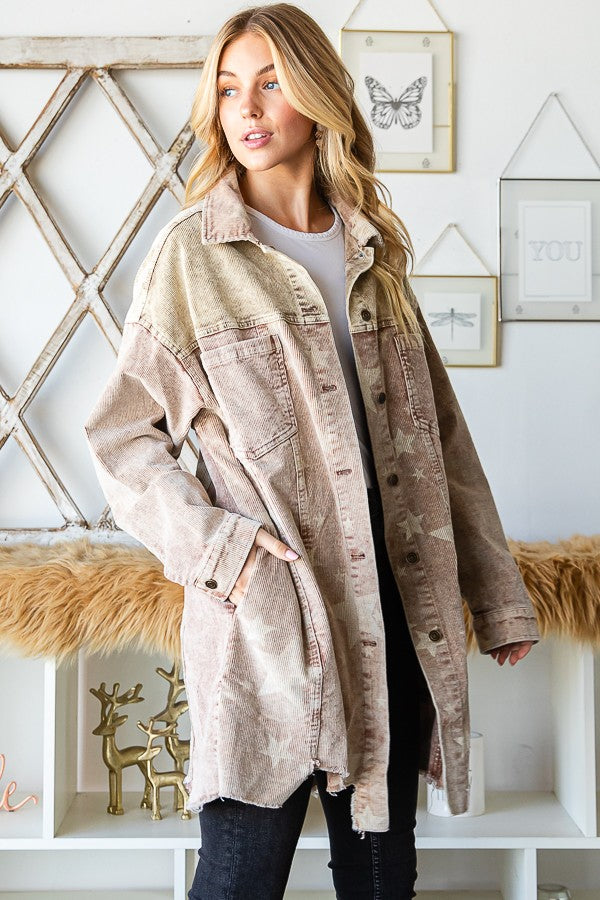 Oli & Hali Mineral Washed Star Print Distressed Jacket