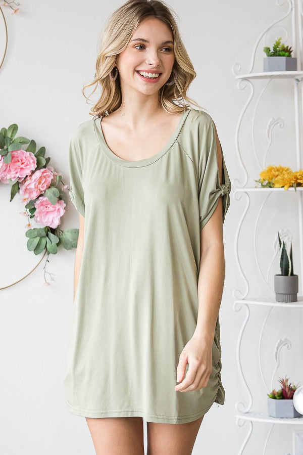 Oli & Hali Cold Shoulder Round Neck Knit Top