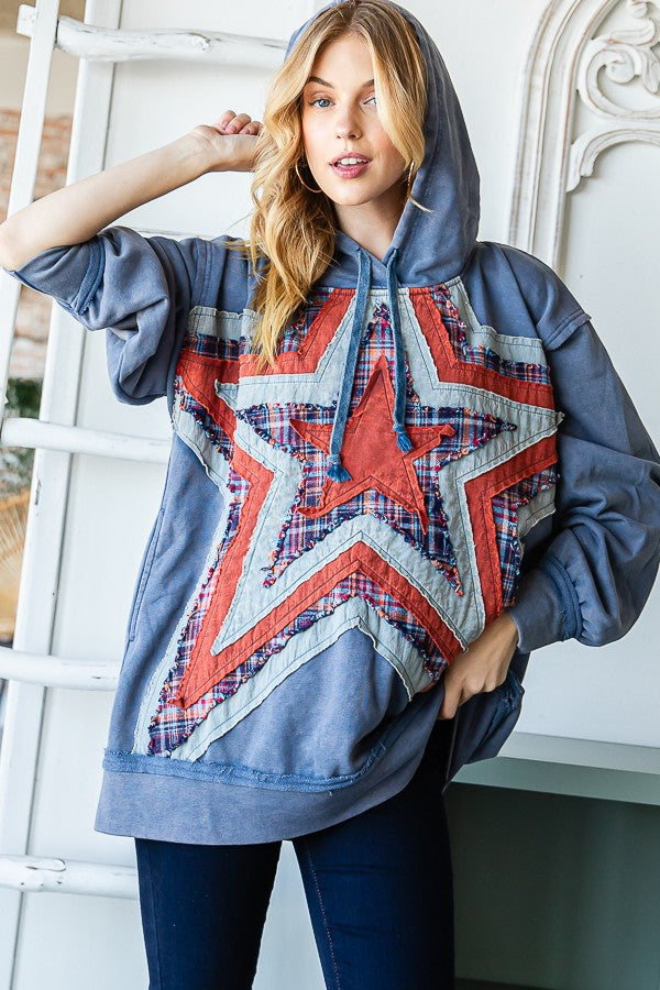 Oli & Hali Washed Star Patched Hoodie Jacket