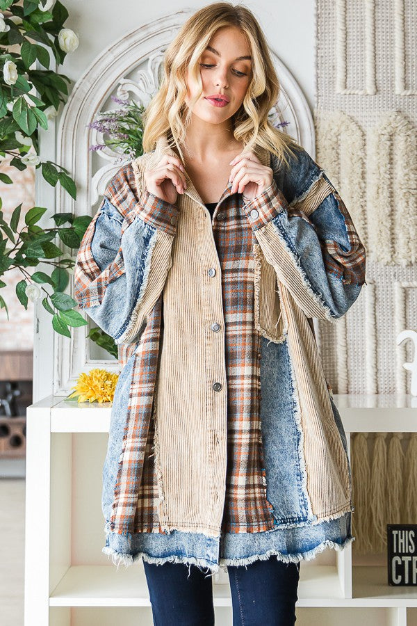 Oli & Hali Mineral Washed Mixed Shacket Jacket