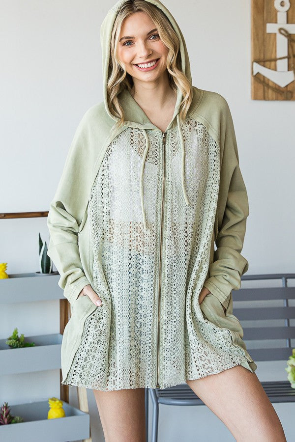 Oli & Hali Mineral Washed Lace Zip Jacket