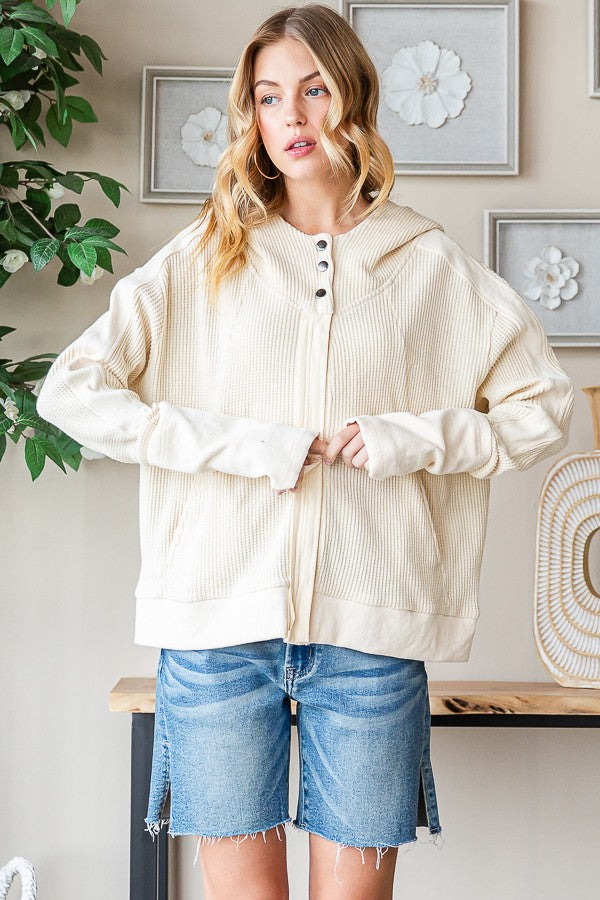 Oli & Hali Washed Waffle Zip Up Long Sleeve Jacket