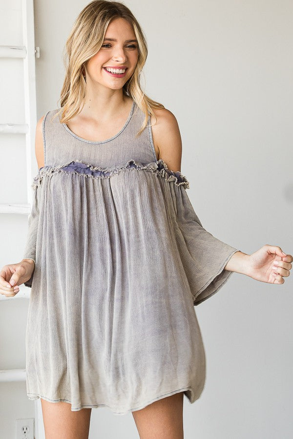 Oli & Hali Washed Cold Shoulder Tunic Top