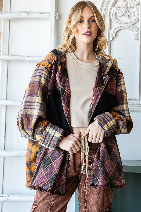 Oli & Hali Plaid Button Front Hoodie Jacket