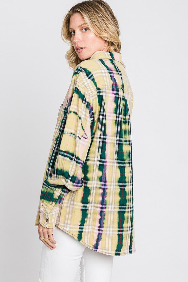 Oli & Hali Bleached Detail Front Pocket Plaids Top