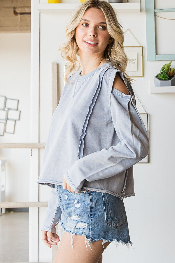 Oli & Hali Mineral Washed Cold Shoulder Top