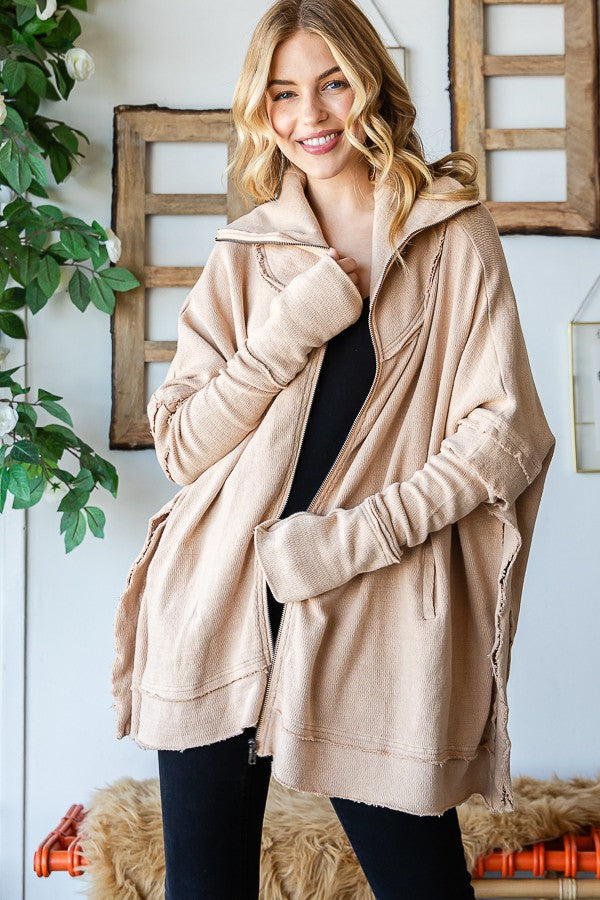 Oli & Hali Washed Turtle Neck Poncho Jacket