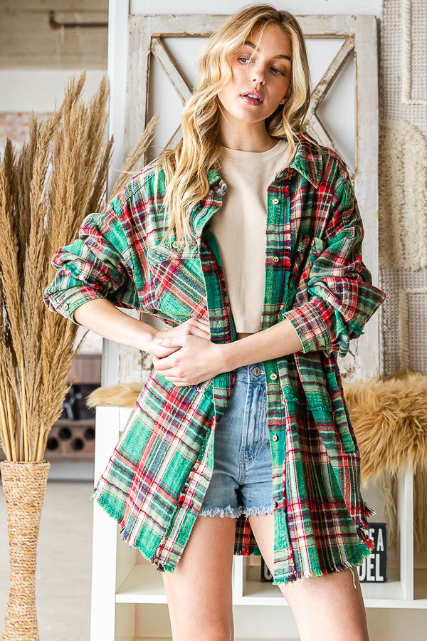 Oli & Hali Mineral Washed Plaid Shirts Jacket