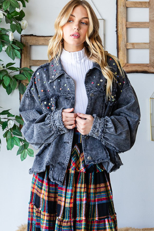 Oli & Hali Stone On Shouder Color Denim Jacket