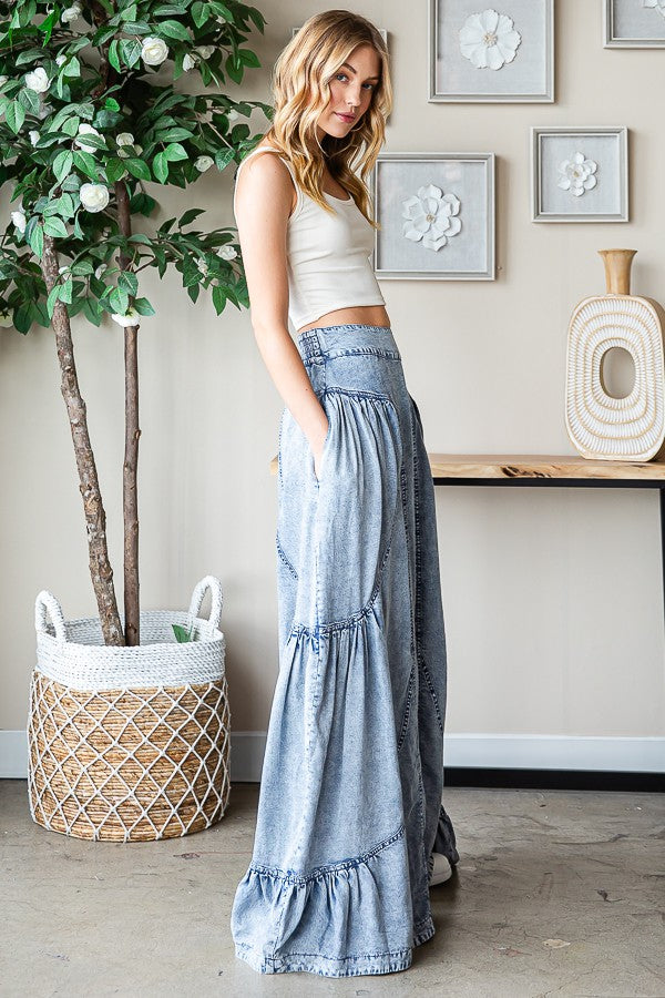 Oli & Hali Washed Super Wide Ruffled Pants