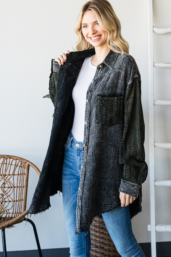 Oli & Hali Mineral Washed Mixed Lace Shirts Jacket