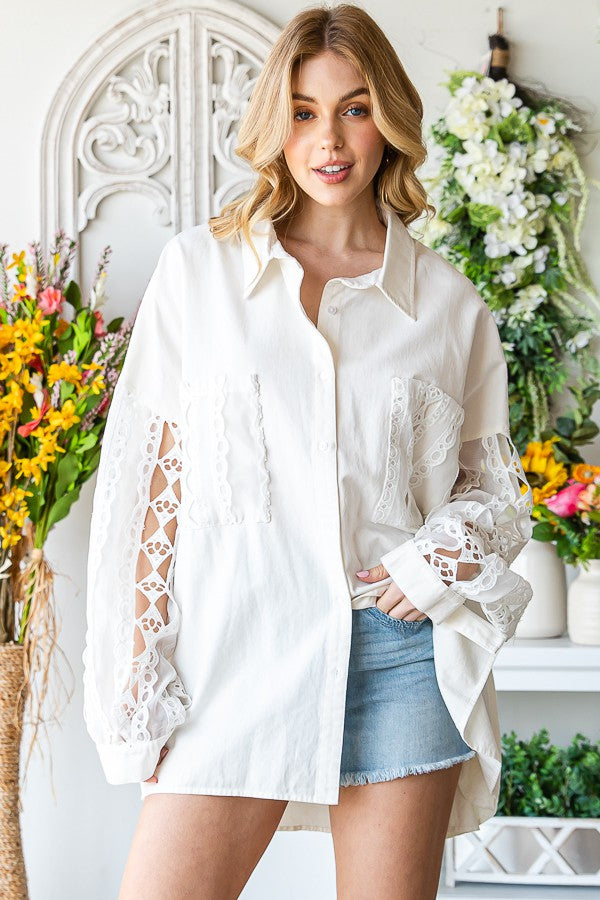 Oli & Hali Mineral Washed Embroidery Olganza Sleeve Top