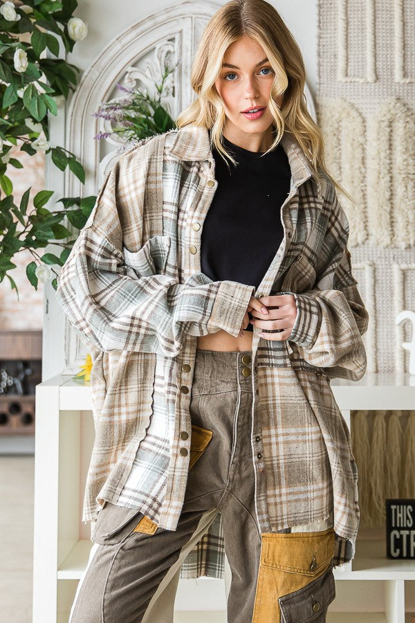 Oli & Hali Mixed Check Plaid Oversize Shirts Jacket