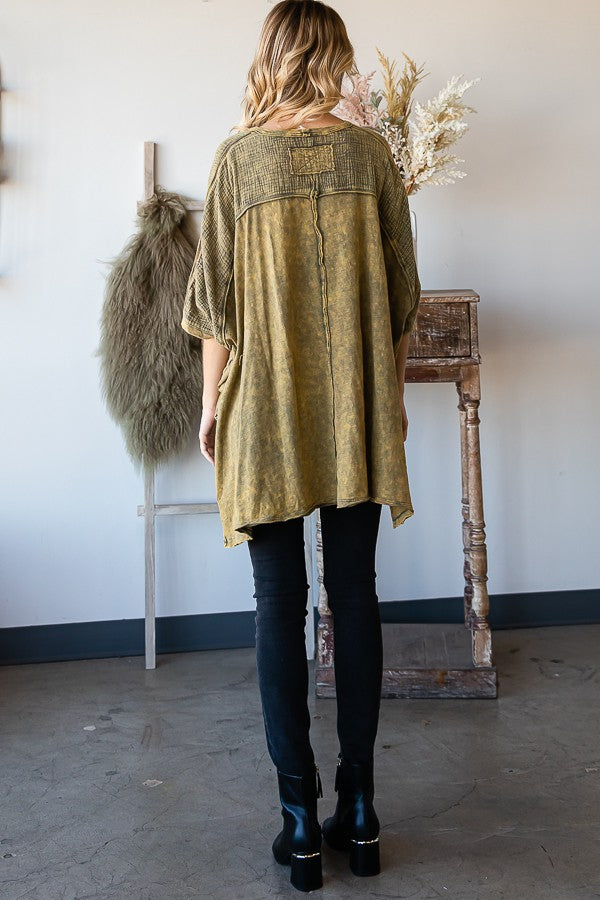 Oli & Hali Mineral Washed Color Block Sides Oversized Top