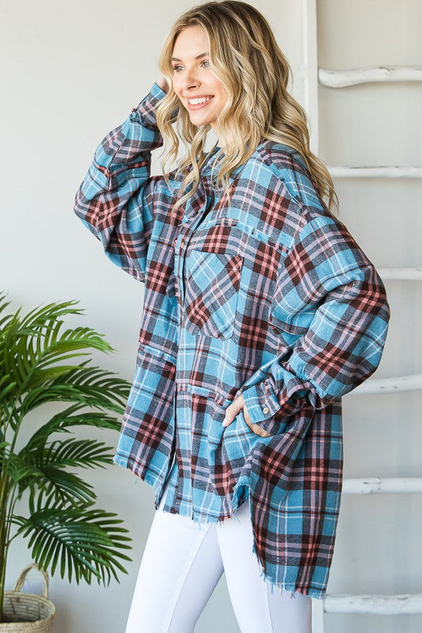 Oli & Hali Mineral Washed Flannel Shirts Top