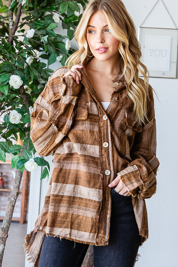 Oli & Hali Mineral Washed Multi Striped Shirts Top