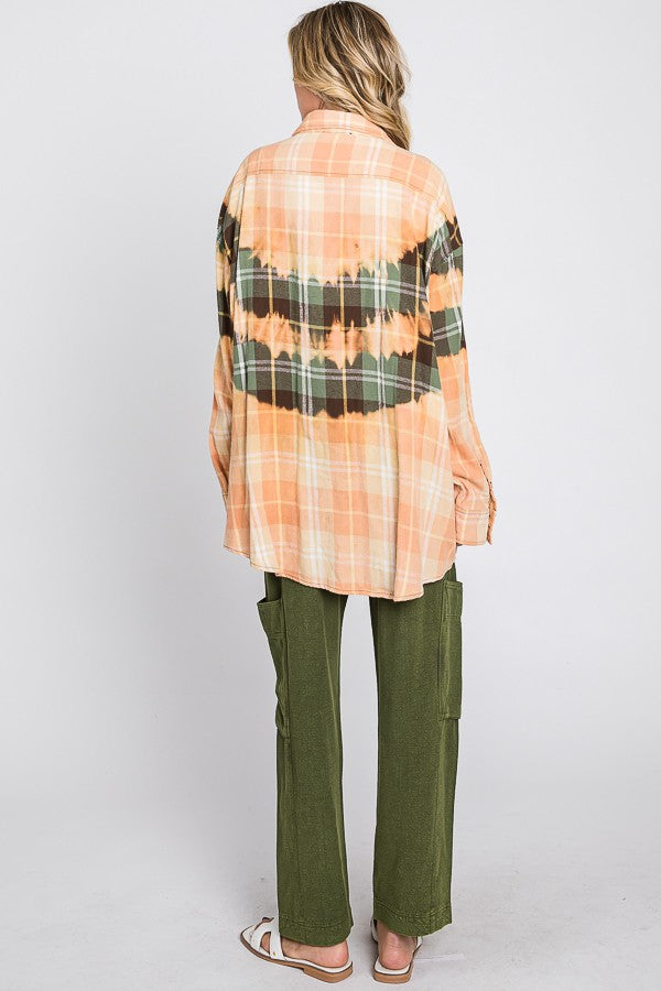 Oli & Hali Tiedye Front Pocket Detail Plaids Shirt Top