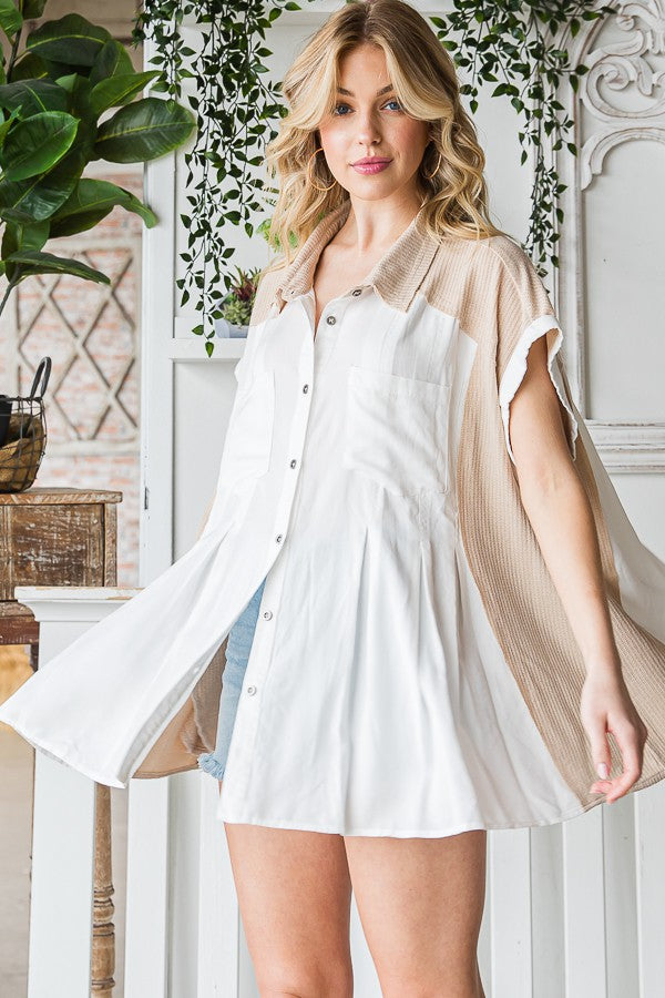 Oli & Hali Pleated Sleeveless Button Front Shirt Top